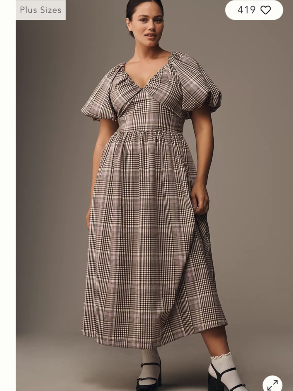 Anthropologie Plaid Midi Dress with Back Tie - Brown Plaid
